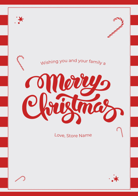 Candy Canes on Christmas Greeting Card Postcard A5 Vertical Design Template