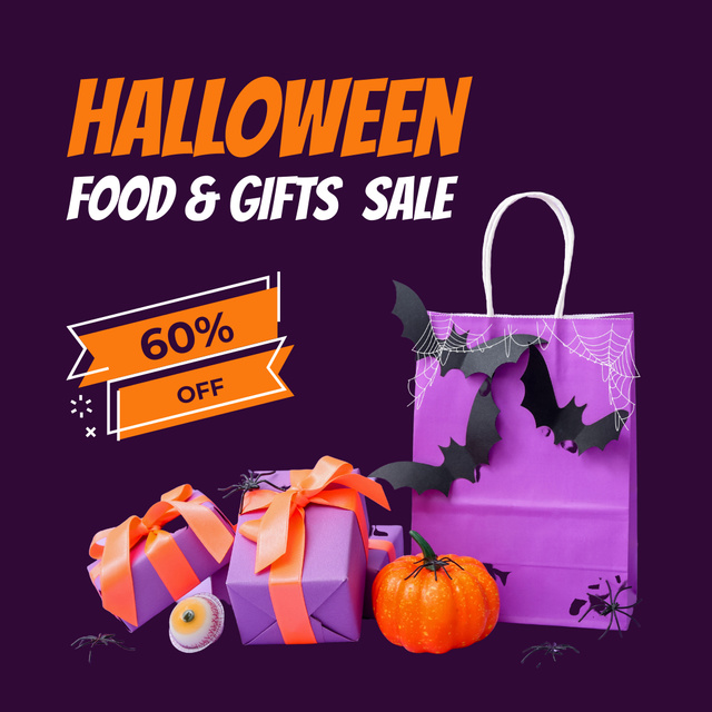 Spooky Halloween Food And Presents Sale Offer Animated Post Design Template