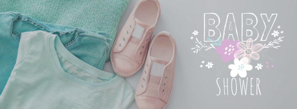 Baby Shower Kids Clothes in pastel colors Facebook cover – шаблон для дизайну