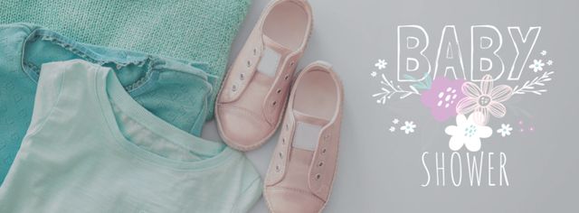 Baby Shower Kids Clothes in pastel colors Facebook coverデザインテンプレート