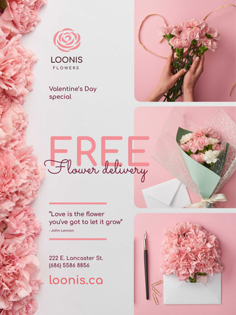 Valentines Day Flowers Delivery Offer Poster US Tasarım Şablonu