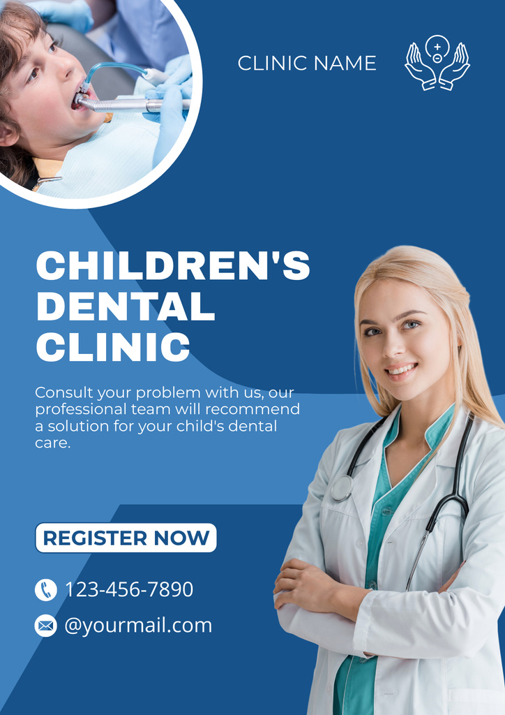 Ad of Dental Clinic for Children Poster Πρότυπο σχεδίασης