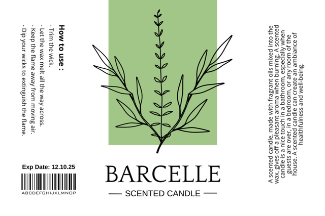 Designvorlage Scented Wax Candle With Herb Twig Offer für Label