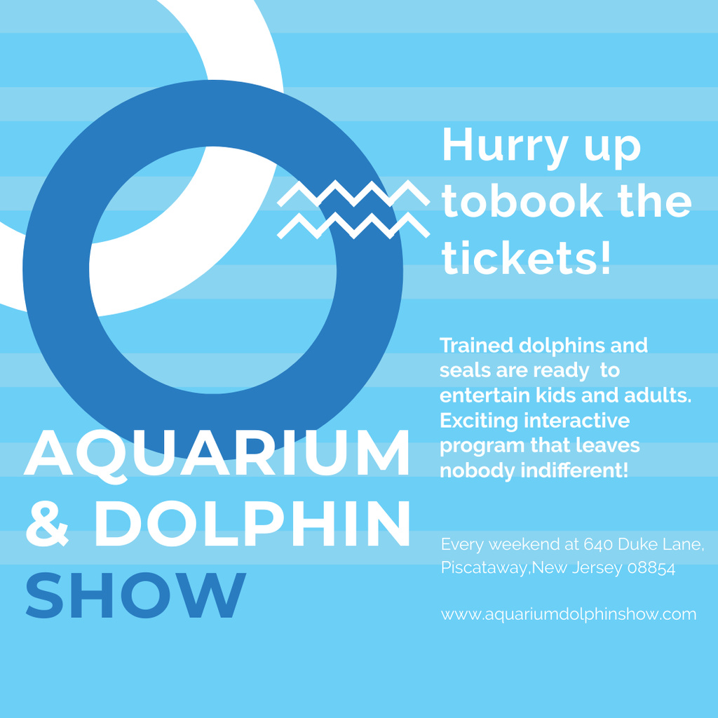 Aquarium Dolphin show invitation in blue Instagram AD – шаблон для дизайна