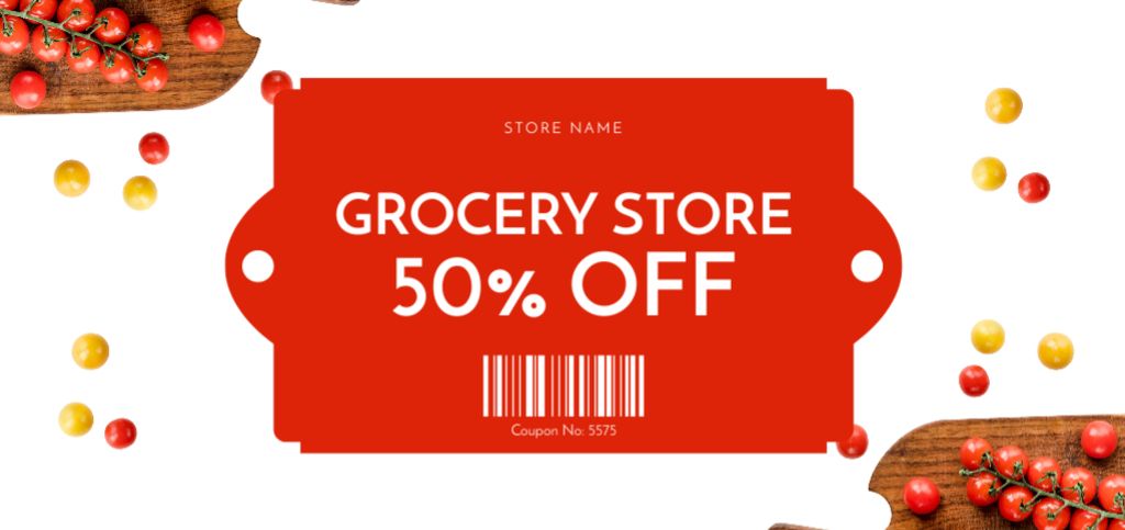 Template di design Grocery Store Sale Offer With Lots Of Fresh Tomatoes Coupon Din Large