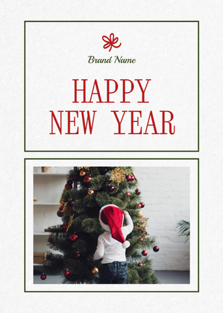 New Year Holiday Greeting with Child near Tree Postcard 5x7in Vertical Design Template