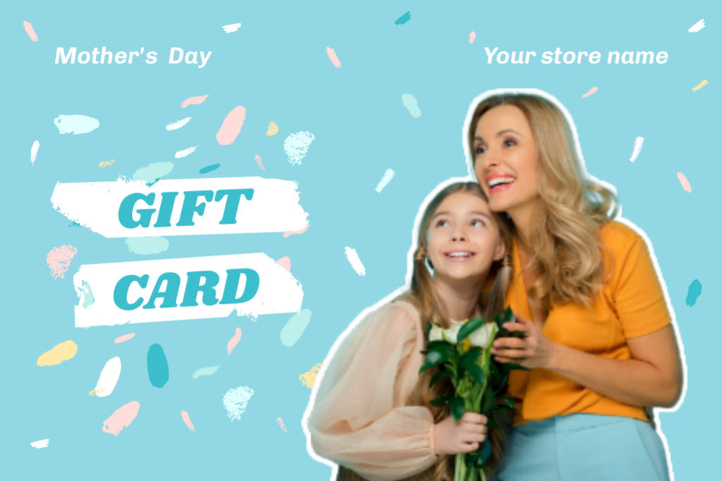 Plantilla de diseño de Mother's Day Greeting with Smiling Mom and Daughter Gift Certificate 