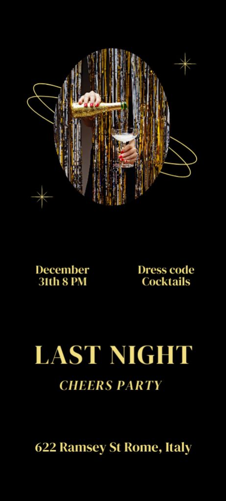 Template di design New Year Night Party Announcement Invitation 9.5x21cm