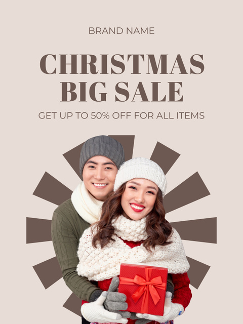 Asian Couple on Christmas Big Sale Poster USデザインテンプレート