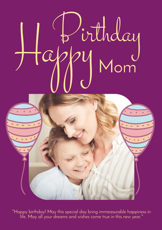 Girl Congratulates Mom on Her Birthday Poster Design Template