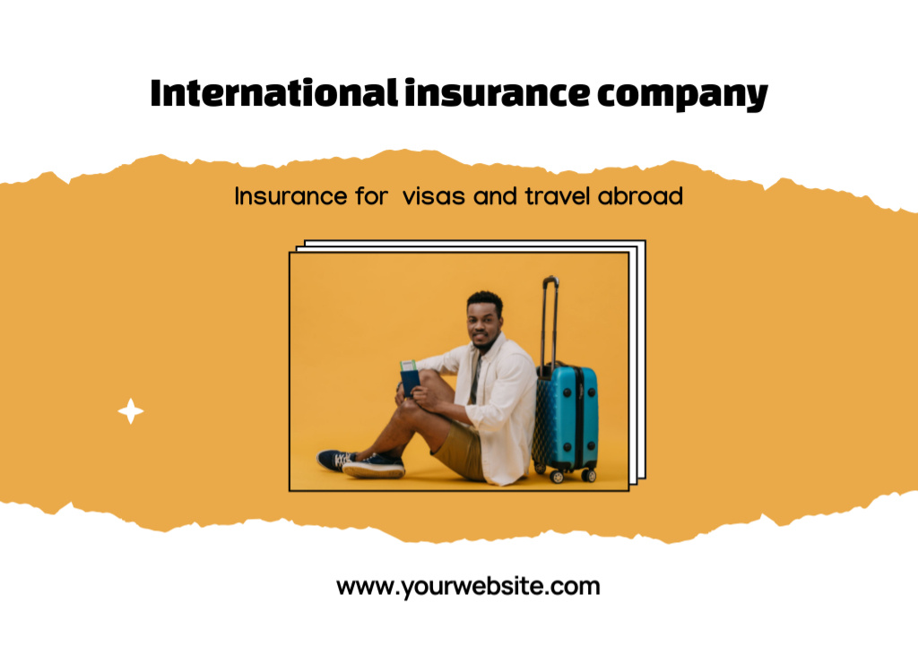 Ontwerpsjabloon van Flyer 5x7in Horizontal van Service-focused Promotion by International Insurance Company with African American Traveler