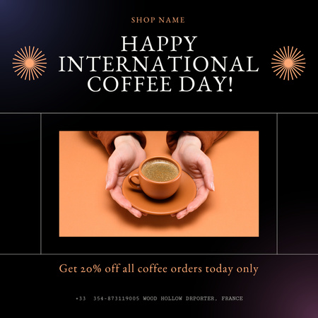 Черно-коричневое приветствие в день кофе Instagram – шаблон для дизайна