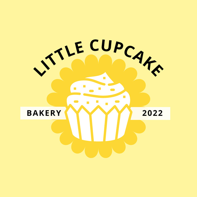 Bakery Shop Emblem With Delicious Cupcake In Yellow Logo Modelo de Design