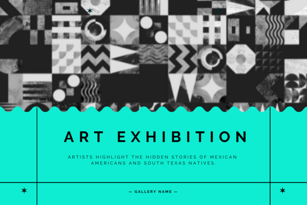 Designvorlage Captivating Art Exhibition Promotion with Modern Pattern für Postcard 4x6in