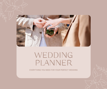 Yüzük Değiştiren Çiftlerle Düğün Planlayıcı Teklifi Facebook Tasarım Şablonu