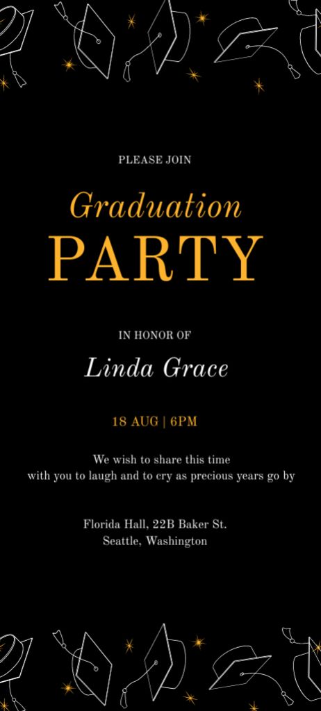 Graduation Party Announcement on Black Invitation 9.5x21cm – шаблон для дизайна