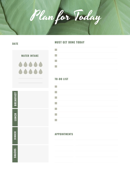 Plantilla de diseño de Daily Planner with Green Leaves Notepad 8.5x11in 