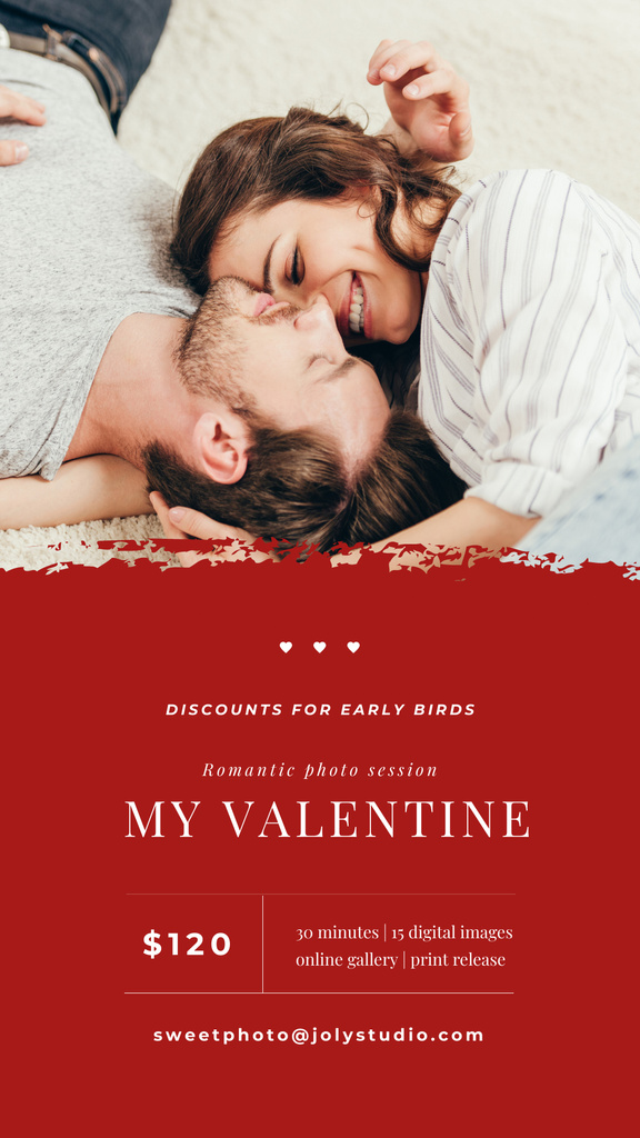 Lovers kissing under umbrella on Valentines Day Instagram Story Design Template