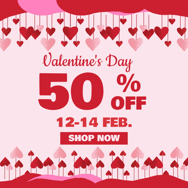 Valentine's Day Offers with Red Hearts Instagram AD Design Template