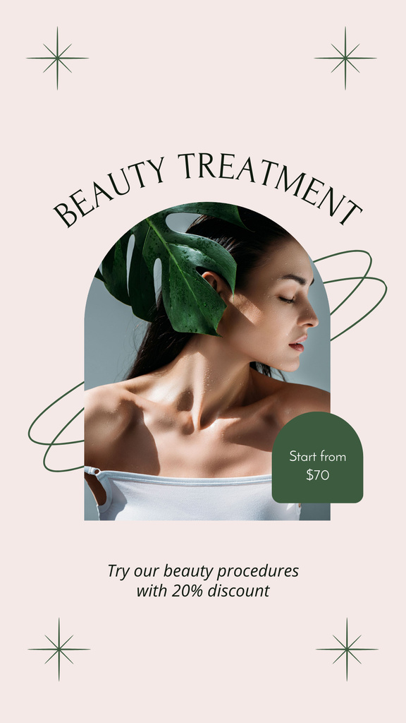 Beauty Treatment Advertisement with Beautiful Brunette Instagram Story Design Template