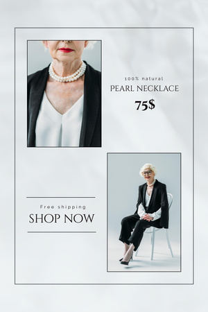 Elegant Senior Woman with Pearl Necklace Pinterest Design Template