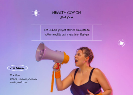 Famous Health Coach Offering Services With Loudspeaker Flyer 5x7in Horizontal Design Template