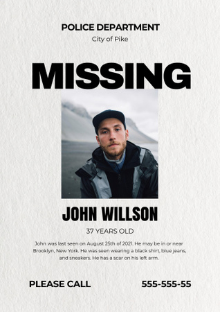 Announcement of Missing Person Poster B2 Design Template