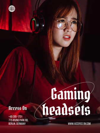 Ontwerpsjabloon van Poster US van gaming gear ad met vrouw gamer