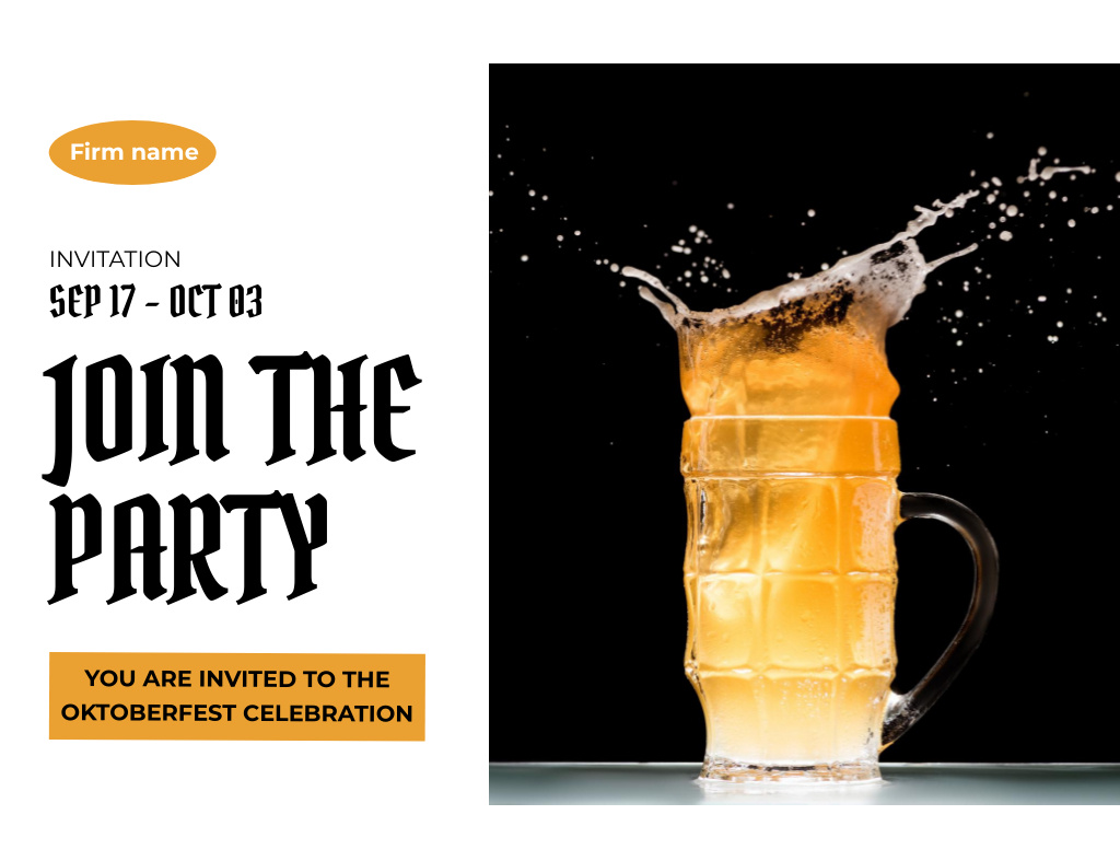 Designvorlage Oktoberfest Party Celebration Announcement With Beer Splash für Invitation 13.9x10.7cm Horizontal