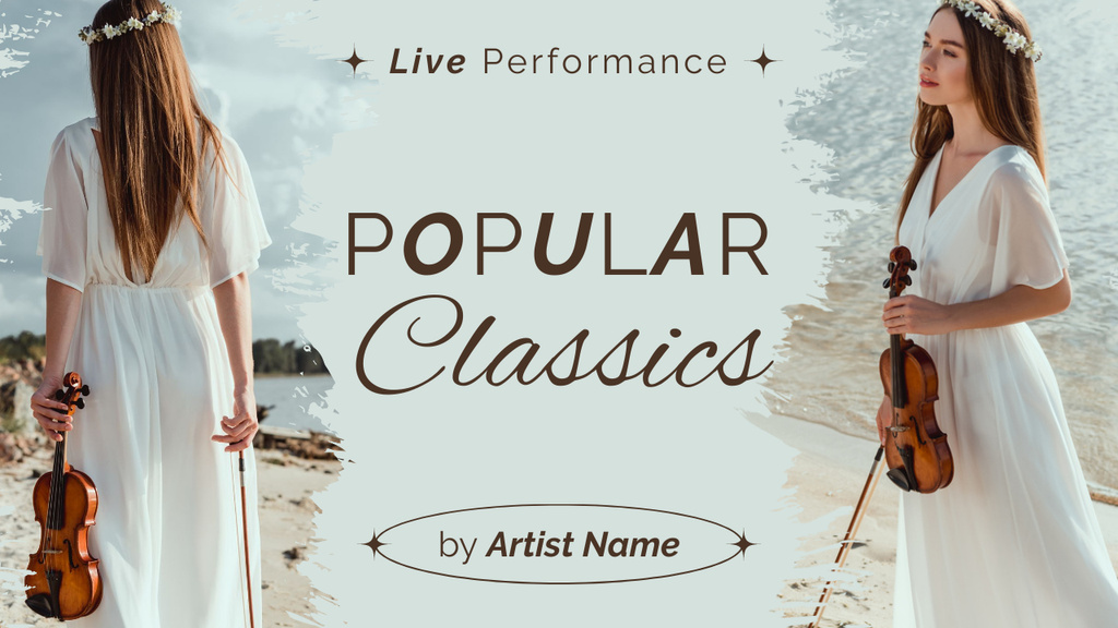 Classical Music Ad with Beautiful Woman playing Violin Youtube Thumbnail Modelo de Design