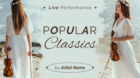 Classical Music Ad with Beautiful Woman playing Violin Youtube Thumbnail Design Template
