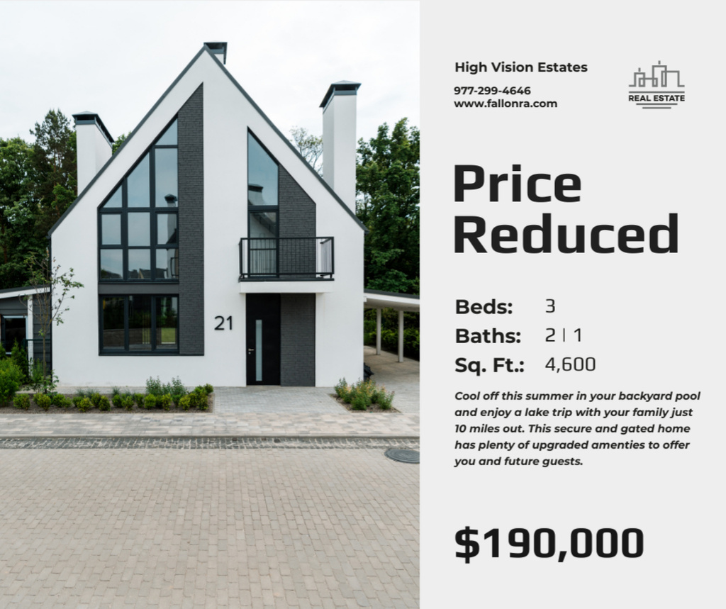Real Estate Ad with Modern Mansion Facebook tervezősablon