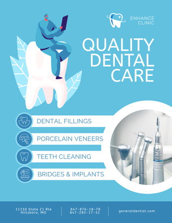 Dental Office Advertisement with Modern Equipment Poster 8.5x11in Design Template