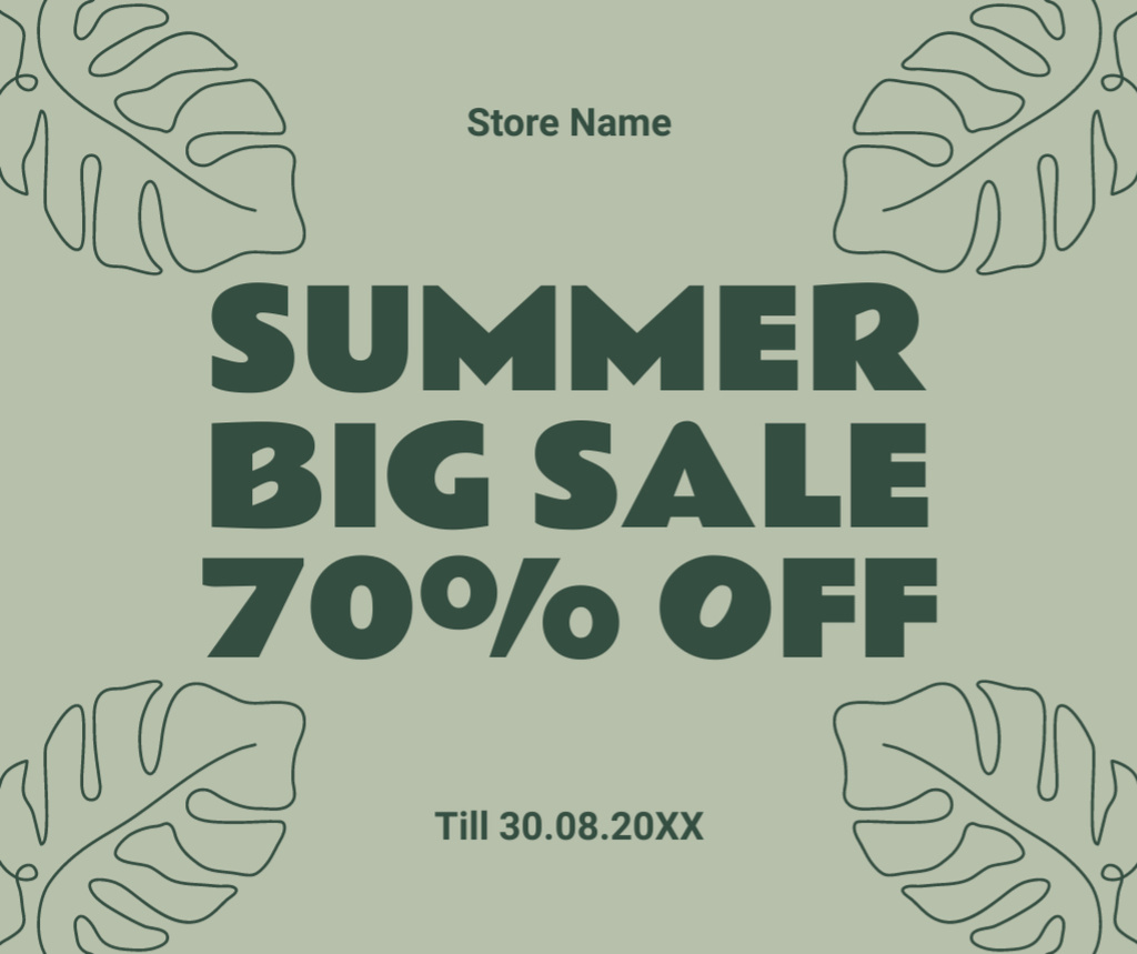 Summer Big Sale Ad on Green Floral Facebook Tasarım Şablonu