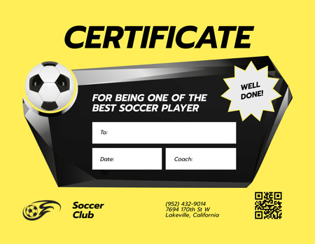Platilla de diseño Best Soccer Player Award Certificate