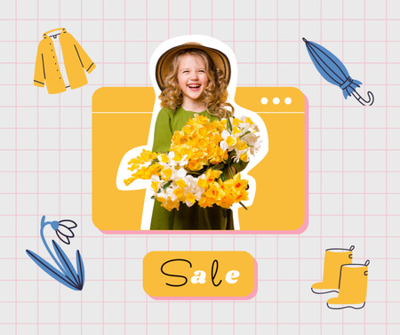 Kids Clothes Sale Offer with Cute little Girl Facebook Design Template