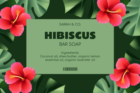 Plantilla de diseño de Oferta de barra de jabón de hibisco de alta calidad Label 