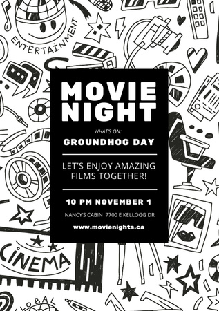 Movie Night Event Announcement on Creative Pattern Flyer A5 Design Template