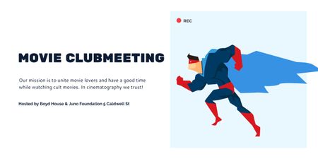 Movie Club Meeting Man in Superhero Costume Image Design Template