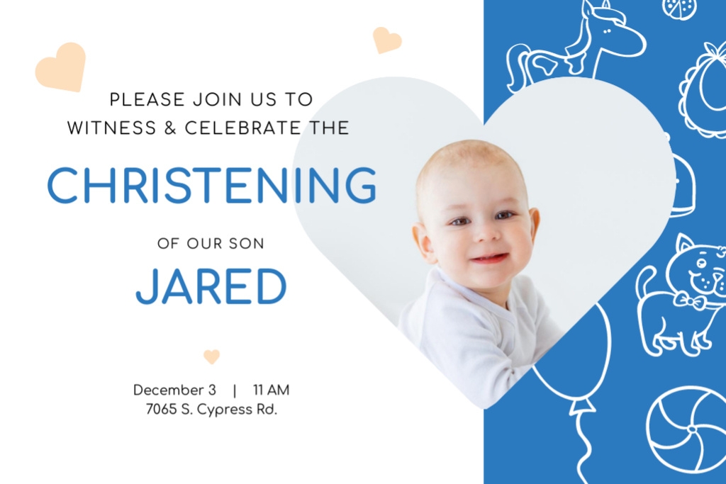 Baby Christening Event With Adorable Boy In Blue Postcard 4x6in Design Template