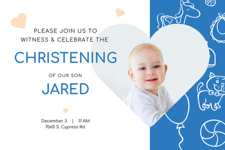 Baby Christening Invitation with Adorable Little Boy Postcard 4x6in Design Template