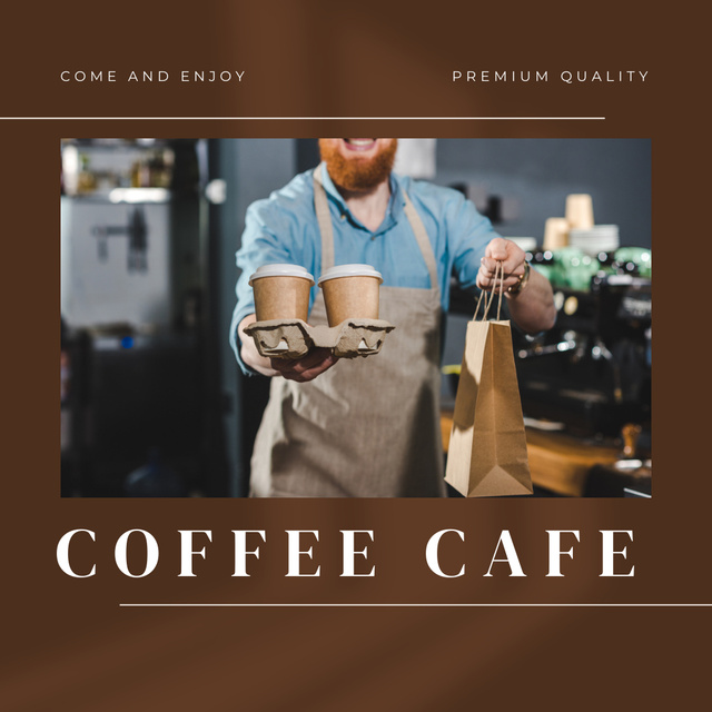 Plantilla de diseño de Waiter Serving Customer at Coffee Shop Instagram 