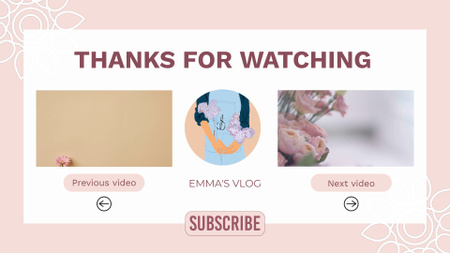 Modèle de visuel Vlog floral avec des fleurs et des vidéos - YouTube outro