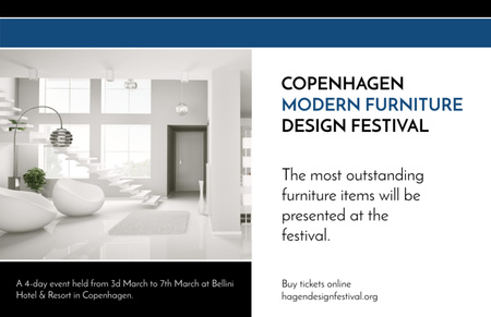 Ontwerpsjabloon van Flyer 5.5x8.5in Horizontal van Uitstekende meubelfestivalaankondiging met modern interieur in wit