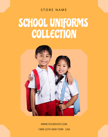 School Apparel and Uniforms Sale Offer with Pupils Poster 22x28in Design Template