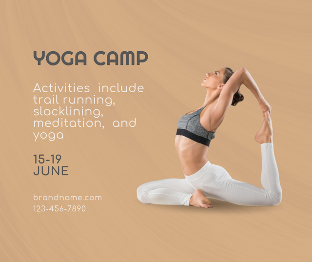 Yoga Camp Invitation on Beige Facebook Modelo de Design