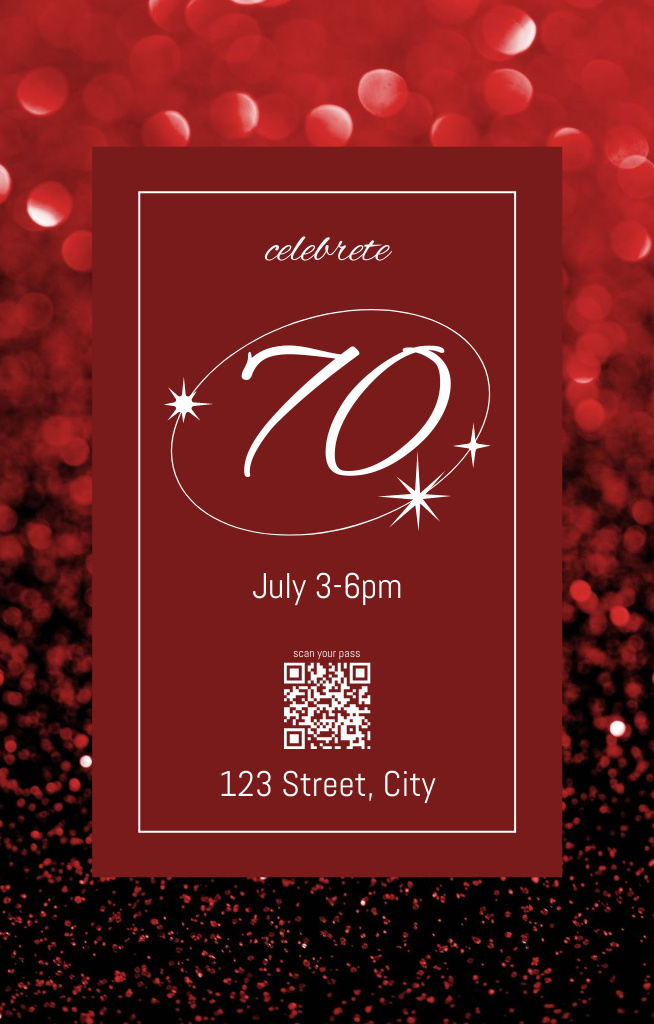 70th Anniversary Celebration Invitation 4.6x7.2in Design Template