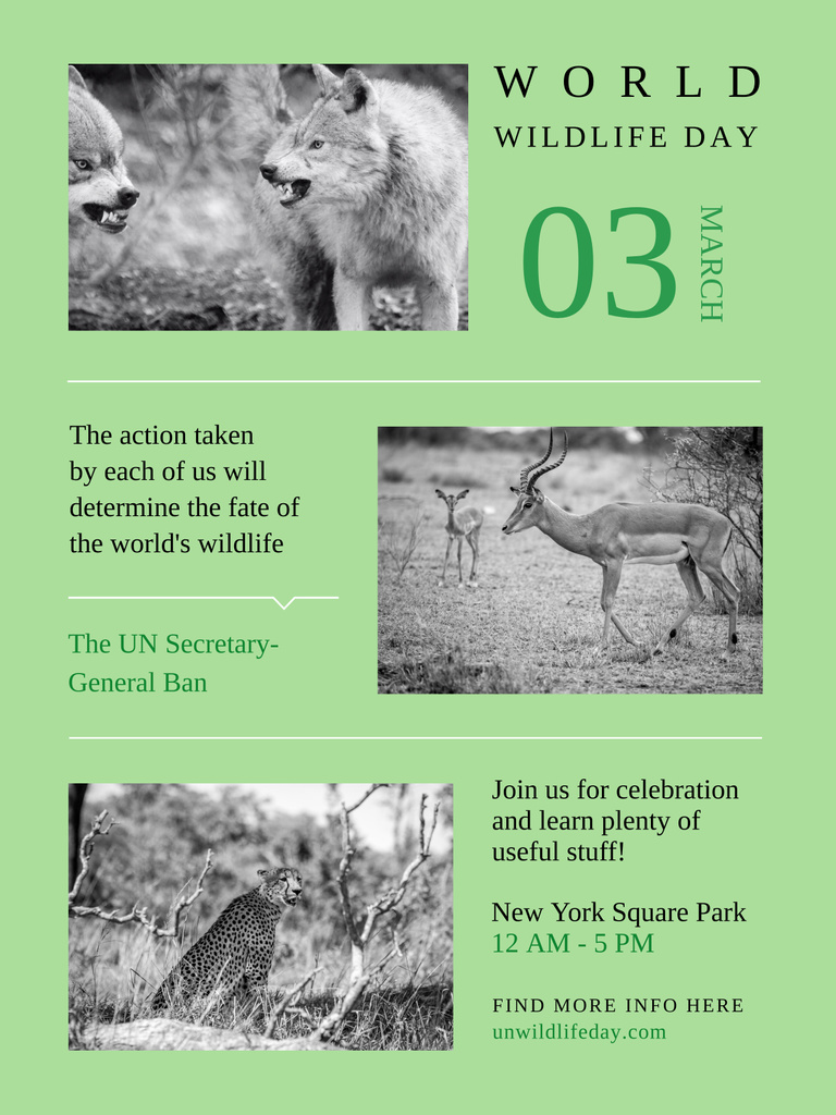 World Wildlife Day Activities List on Green Poster 36x48in Design Template