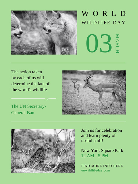 World Wildlife Day Activities List on Green Poster 36x48in Πρότυπο σχεδίασης