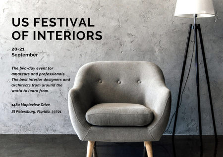 Template di design Festival of Interiors Event Announcement with Armchair Poster B2 Horizontal